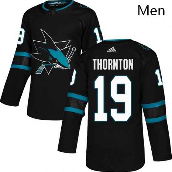 Mens Adidas San Jose Sharks 19 Joe Thornton Premier Black Alternate NHL Jersey